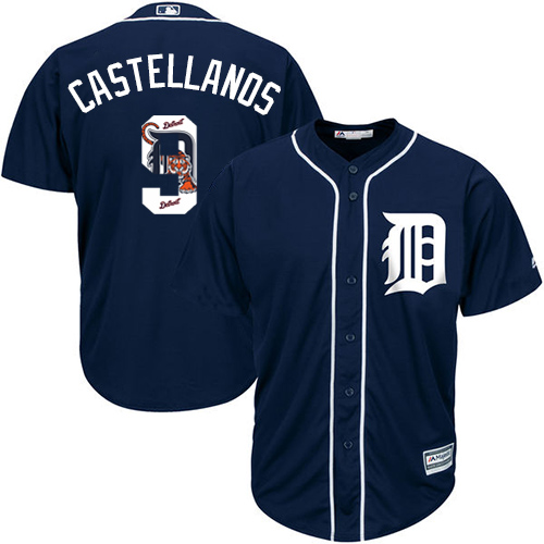 Tigers #9 Nick Castellanos Navy Blue Team Logo Fashion Stitched MLB Jersey